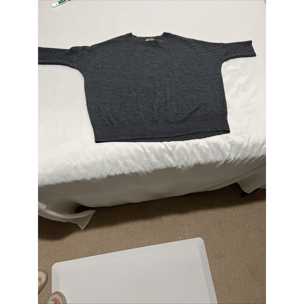 Anthropologie M Gray Wool Spandex Crewneck Sweater 3/4 Sleeve Lightweight